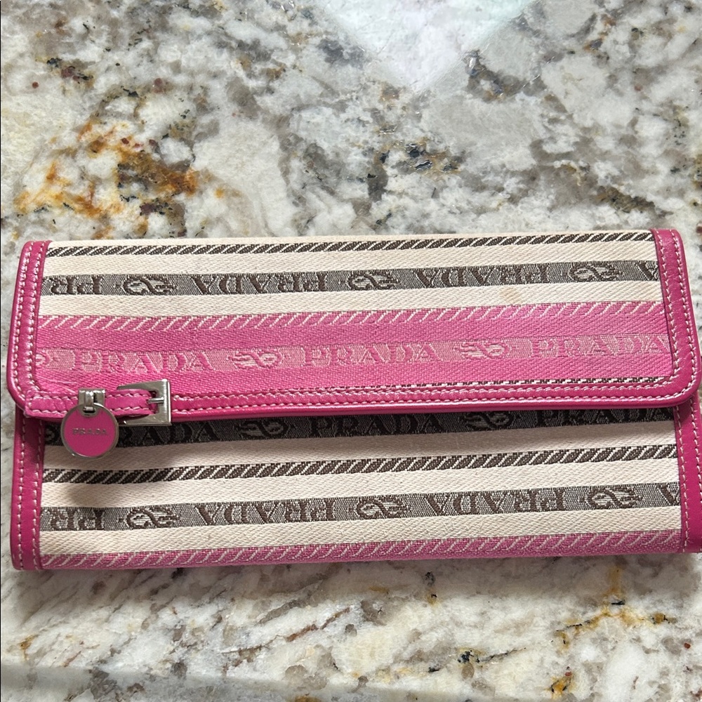 Prada Striped Pink and Cream Wallet and insert to make it a bag